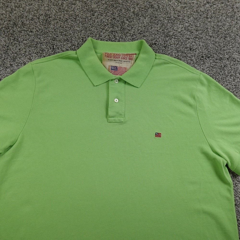 VTG Ralph‎ Lauren Polo Shirt Mens XL Green USA Flag Golf Weathered Pique Preppy